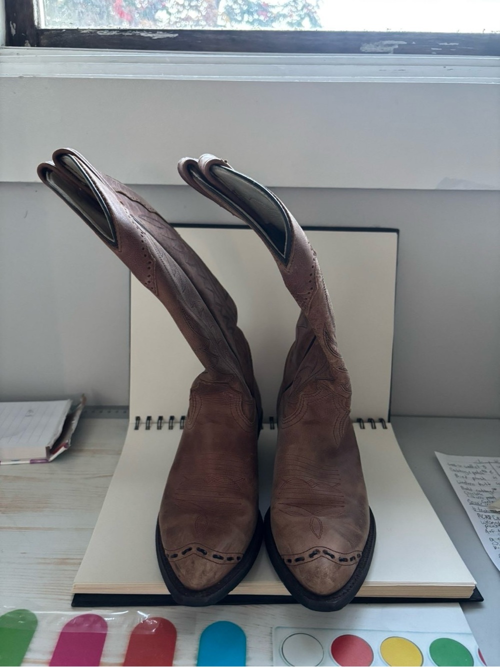Brown Women's Western Embossed Leather Boots